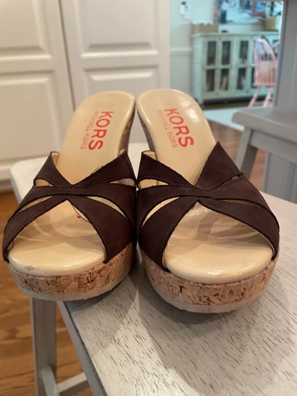 Kors Michael Kors chocolate cork wedge sandal sz 8 - Picture 2 of 5